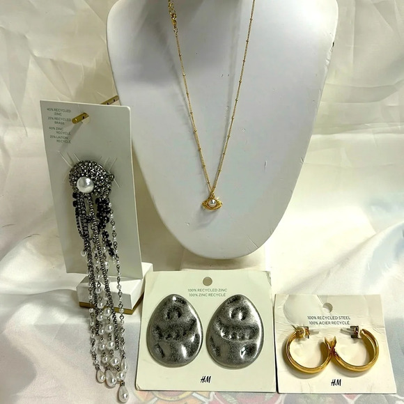 H & M Brooch Necklace 2 Earrings. NWT